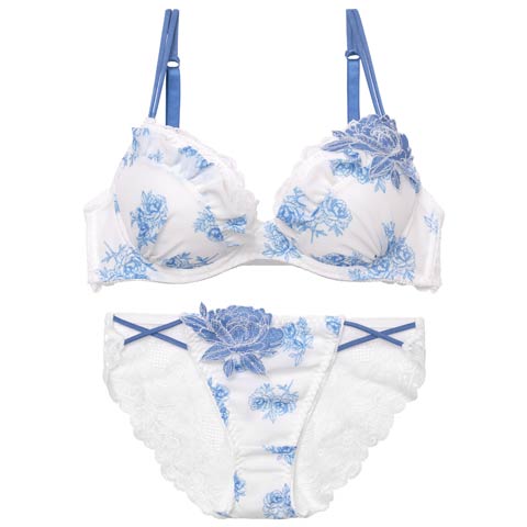 10/18再販!【三上悠亜着用】【EFサイズ】トワルドジュイブルームブラジャー&バック透けフルバックショーツ［大人気］(ブルー-E70/ショーツM)