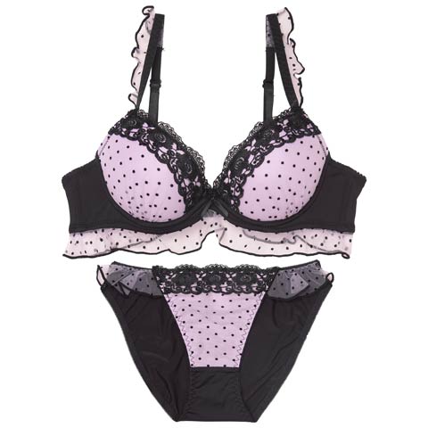 11/5再販!ロマンスドットフリルブラジャー&フルバックショーツ［激売れ］(パープル-B65/ショーツM)