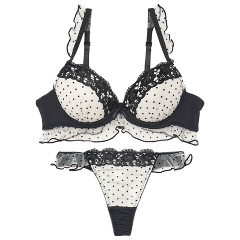 11/3新作!ロマンスドットフリルブラジャー&Tバックショーツ［激売れ］(アイボリー-B65/ショーツM)