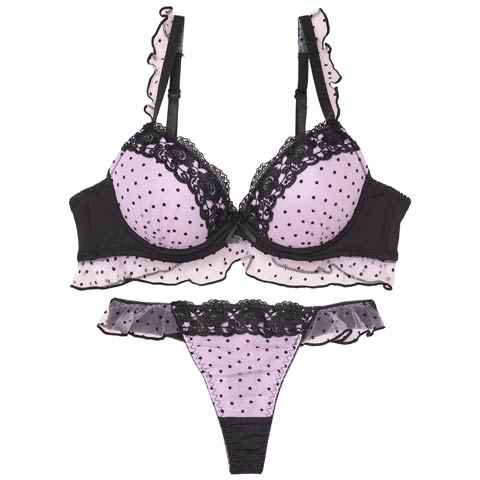 11/3新作!ロマンスドットフリルブラジャー&Tバックショーツ［激売れ］(パープル-B65/ショーツM)
