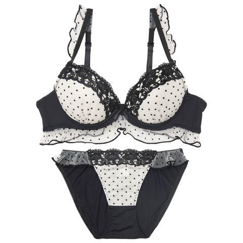 10/13新作!【EFサイズ】ロマンスドットフリルブラジャー&フルバックショーツ［大人気］(アイボリー-E70/ショーツM)