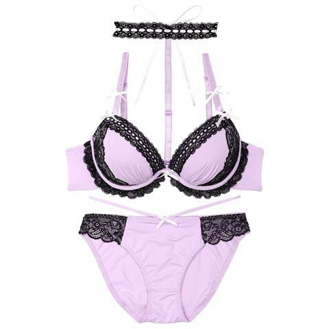 ゴシックレースチョーカーブラジャー&フルバックショーツ［激売れ］［週替］[スーパーセール](パープル-B65/ショーツM)