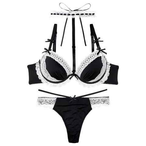 ゴシックレースチョーカーブラジャー&Tバックショーツ［激売れ］［週替］[スーパーセール](ブラック-B65/ショーツM)