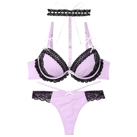 ゴシックレースチョーカーブラジャー&Tバックショーツ［激売れ］［週替］[スーパーセール](パープル-B65/ショーツM)