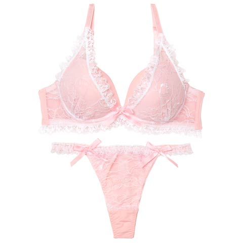 10/13新作!ラブリーパステルフリルブラジャー&Tバックショーツ［激売れ］(ピンク-B65/ショーツM)