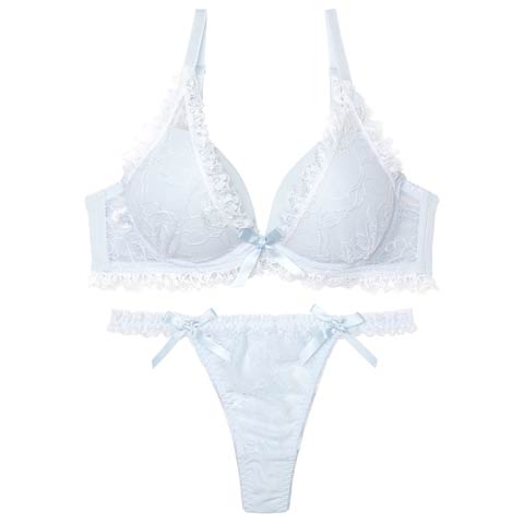 10/13新作!ラブリーパステルフリルブラジャー&Tバックショーツ［激売れ］(サックス-B65/ショーツM)