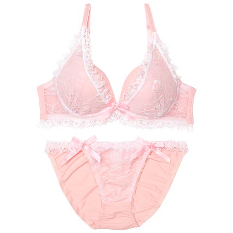 10/18再販!【EFサイズ】ラブリーパステルフリルブラジャー&フルバックショーツ［大人気］(ピンク-E70/ショーツM)