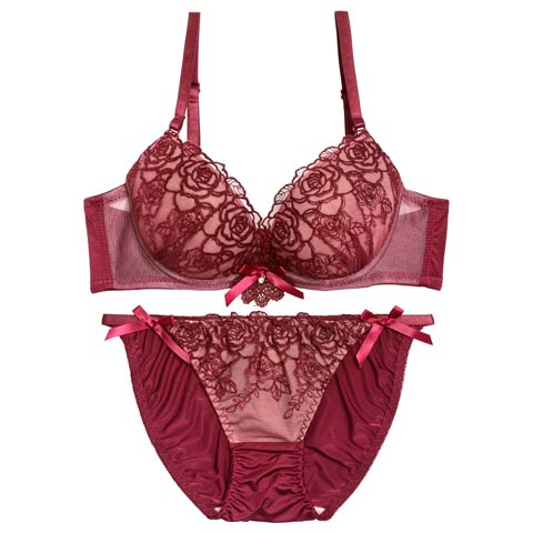 12/1新作!【三上悠亜着用】ルミエールリボンローズブラジャー&フルバックショーツ［激売れ］(ワインレッド-A70/ショーツM)