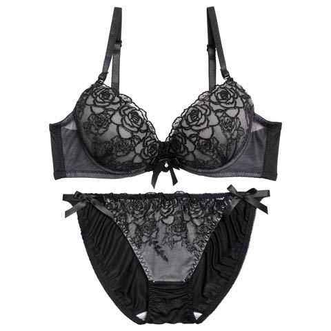 12/1新作!【三上悠亜着用】ルミエールリボンローズブラジャー&フルバックショーツ［激売れ］(ブラック-A70/ショーツM)