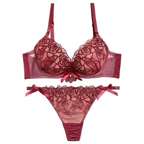 12/1新作!【三上悠亜着用】ルミエールリボンローズブラジャー&Tバックショーツ［激売れ］(ワインレッド-A70/ショーツM)