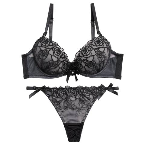 12/1新作!【三上悠亜着用】ルミエールリボンローズブラジャー&Tバックショーツ［激売れ］(ブラック-A70/ショーツM)