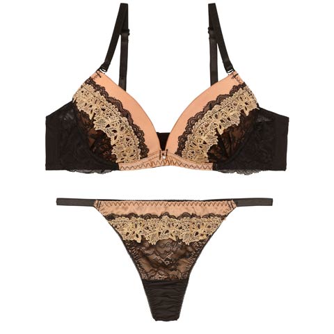 2/4新作!ミスティックケミカルレースブラジャー&Tバックショーツ［激売れ］(ペールオレンジ-A70/ショーツM)