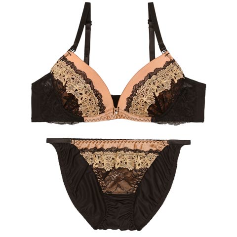 2/4新作!【EFサイズ】ミスティックケミカルレースブラジャー&フルバックショーツ［大人気］(ペールオレンジ-E70/ショーツM)