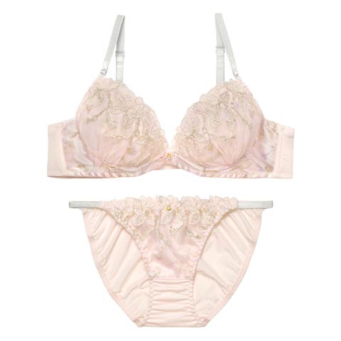 1/14新作!フェミニンバタフライエンブロイダリーブラジャー＆フルバックショーツ［激売れ］(ピンク-A70/ショーツM)