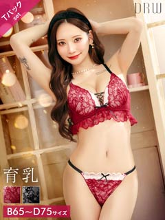 12/26新作!ディープリボンレースアップ育乳脇高ブラジャー&バック透けTバックショーツ［激売れ］