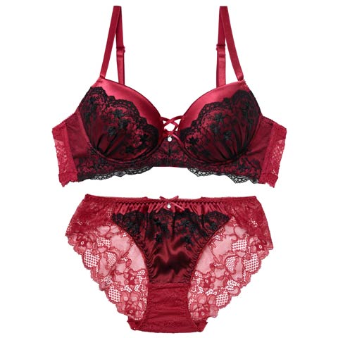 11/21新作!グリッターベロアレーシィブラジャー&バック透けフルバックショーツ［激売れ］(ワインレッド-B65/ショーツM)