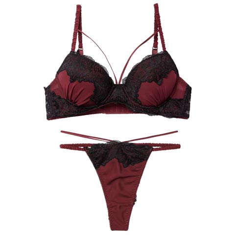 3/18新作!シャドウレーシィコードブラジャー&バック透けTバックショーツ［激売れ］(ボルドー-B65/ショーツM)