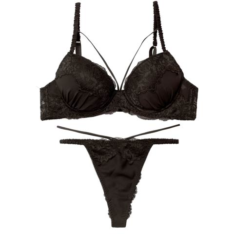 3/18新作!シャドウレーシィコードブラジャー&バック透けTバックショーツ［激売れ］(ブラック-B65/ショーツM)