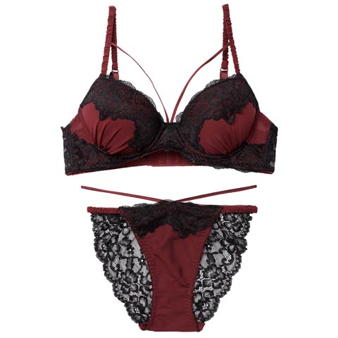 3/18新作!【EFサイズ】シャドウレーシィコードブラジャー&バック透けフルバックショーツ［大人気］(ボルドー-E70/ショーツM)