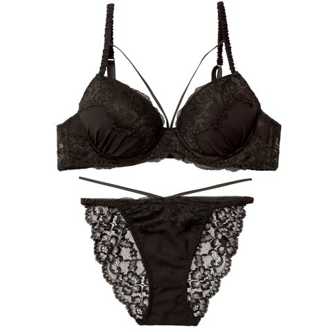 3/18新作!【EFサイズ】シャドウレーシィコードブラジャー&バック透けフルバックショーツ［大人気］(ブラック-E70/ショーツM)