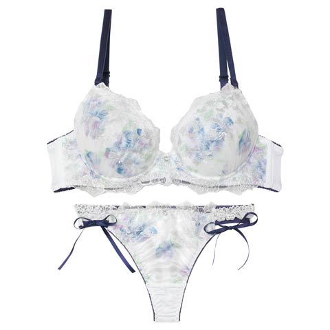 1/19新作!ピュアブロッサムベールブラジャー&Tバックショーツ［激売れ］(ネイビー-B65/ショーツM)