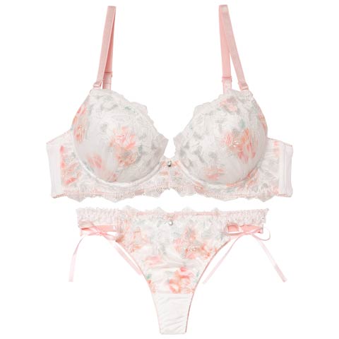 1/19新作!ピュアブロッサムベールブラジャー&Tバックショーツ［激売れ］(ピンク-B65/ショーツM)