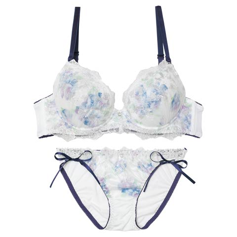 11/24新作!【EFサイズ】ピュアブロッサムベールブラジャー&フルバックショーツ［大人気］(ネイビー-E70/ショーツM)