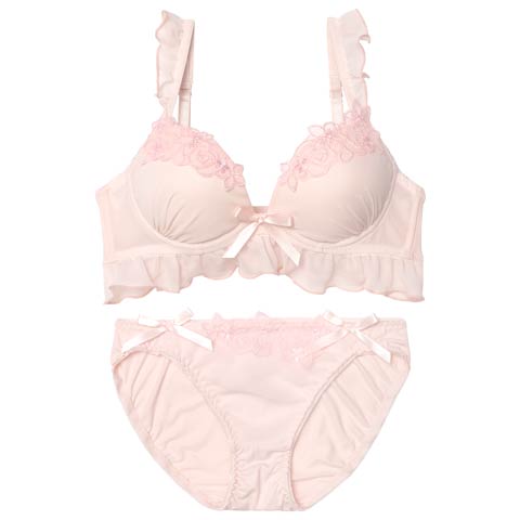 11/28新作!パステルブルーミングフリルブラジャー&フルバックショーツ［激売れ］(ピンク-B65/ショーツM)
