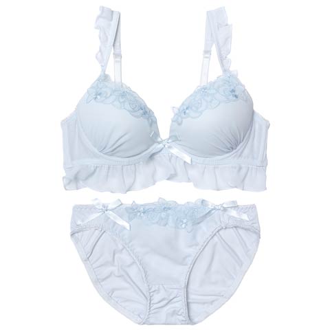 11/28新作!【EFサイズ】パステルブルーミングフリルブラジャー&フルバックショーツ［大人気］(サックス-E70/ショーツM)