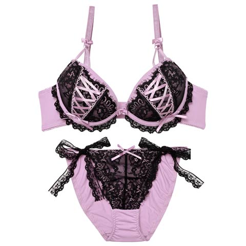 11/12新作!【EFサイズ】メルトリボンレースアップブラジャー&フルバックショーツ［大人気］(パープル-E70/ショーツM)