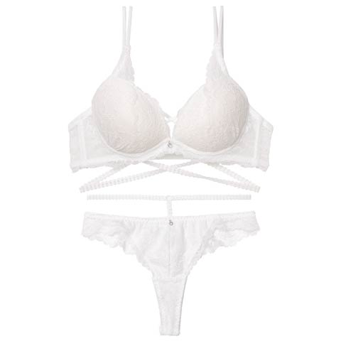 2/27新作!リュクスコードレースブラジャー&バック透けTバックショーツ［激売れ］(オフホワイト-B65/ショーツM)