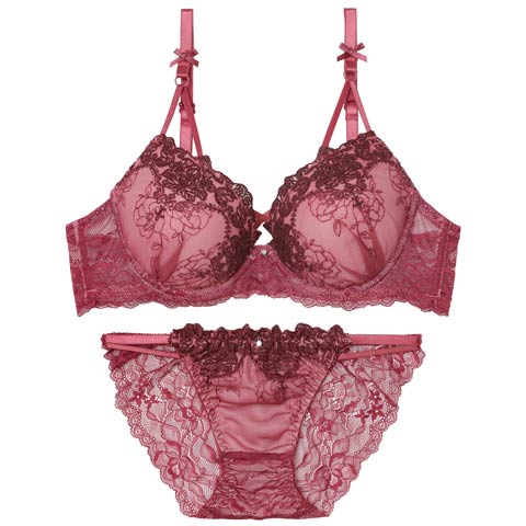 2/9新作!ゴシックダークフラワーブラジャー&バック透けフルバックショーツ［激売れ］(ワインレッド-A70/ショーツM)