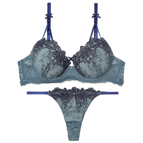 2/9新作!ゴシックダークフラワーブラジャー&バック透けTバックショーツ［激売れ］(グリーン-A70/ショーツM)