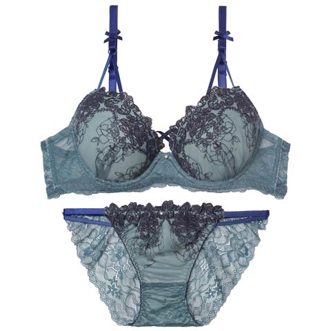 2/9新作!【EFサイズ】ゴシックダークフラワーブラジャー&バック透けフルバックショーツ［大人気］(グリーン-E70/ショーツM)