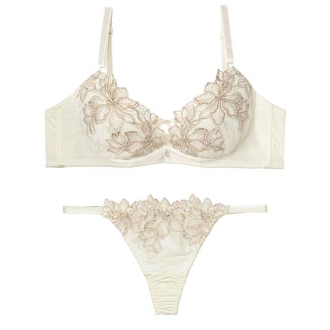 2/6新作!エレガントブルームコード育乳脇高ブラジャー&Tバックショーツ［激売れ］(アイボリー-A70/ショーツM)