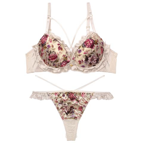 12/29新作!グロリアスブルームフリルブラジャー&バック透けTバックショーツ［激売れ］(シャンパンゴールド-A70/ショーツM)