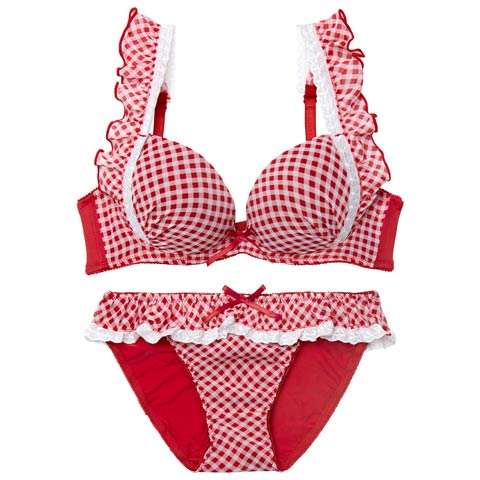 12/3新作!【かとゆり着用】ラブリーギンガムチェックブラジャー&フルバックショーツ［激売れ］(レッド-A70/ショーツM)
