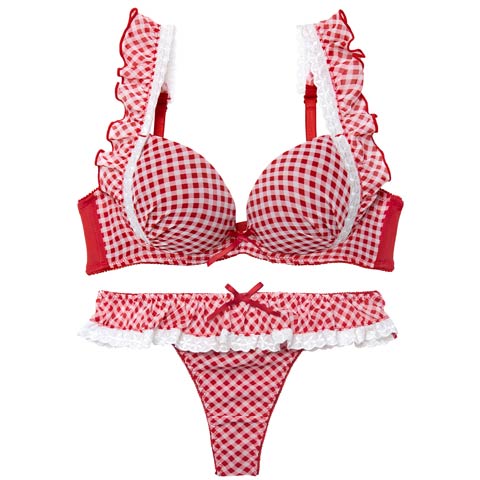 12/3新作!【かとゆり着用】ラブリーギンガムチェックブラジャー&Tバックショーツ［激売れ］(レッド-A70/ショーツM)