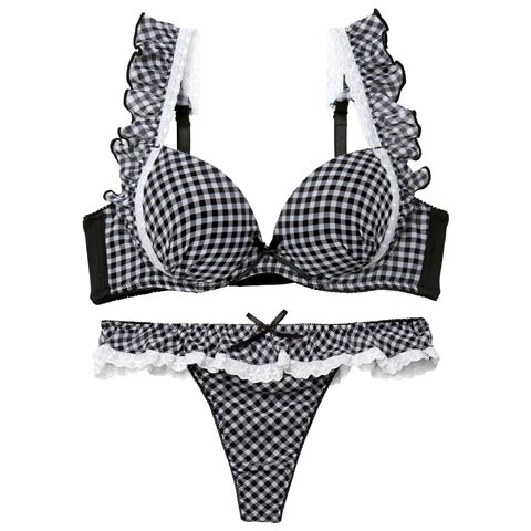 12/3新作!【かとゆり着用】ラブリーギンガムチェックブラジャー&Tバックショーツ［激売れ］(ブラック-A70/ショーツM)