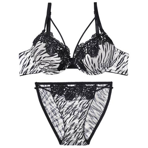 11/26新作!スパイシーゼブラコードブラジャー&フルバックショーツ［激売れ］(ホワイト-B65/ショーツM)