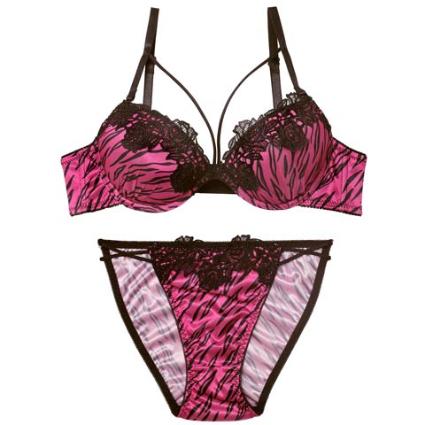 11/26新作!スパイシーゼブラコードブラジャー&フルバックショーツ［激売れ］(ピンク-B65/ショーツM)