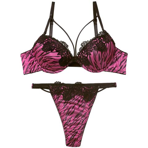 11/26新作!スパイシーゼブラコードブラジャー&Tバックショーツ［激売れ］(ピンク-B65/ショーツM)