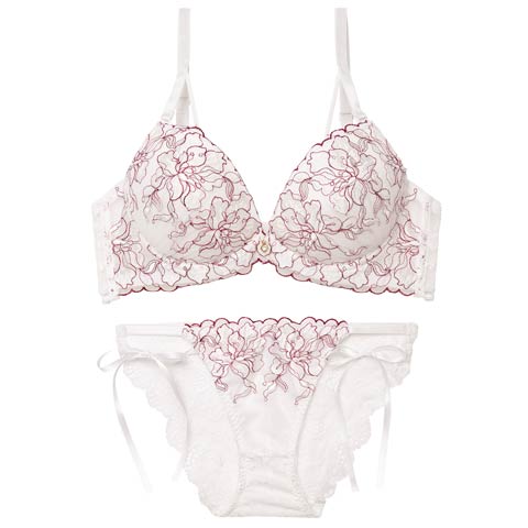 1/21新作!【かとゆり着用】レディブーケエンブロイダリーブラジャー＆サイド紐バック透けフルバックショーツ［激売れ］(オフホワイト-A70/ショーツM)