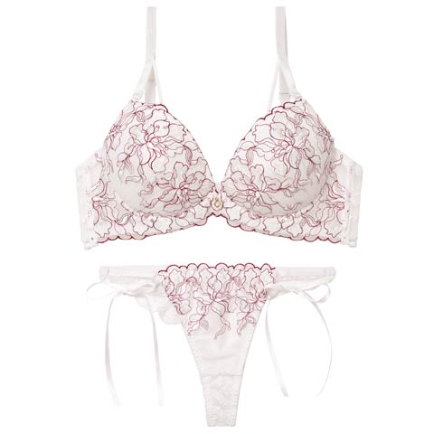 1/21新作!【かとゆり着用】レディブーケエンブロイダリーブラジャー＆サイド紐バック透けTバックショーツ［激売れ］(オフホワイト-A70/ショーツM)