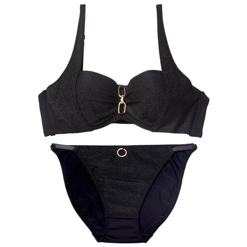 12/17新作!シャイニーエレガントチェーンブラジャー＆フルバックショーツ［激売れ］(ブラック-B65/ショーツM)