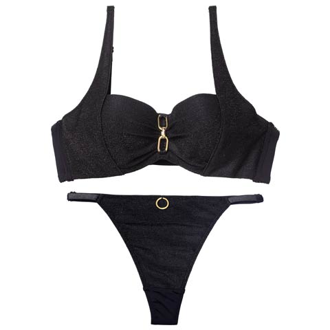 12/17新作!シャイニーエレガントチェーンブラジャー＆Tバックショーツ［激売れ］(ブラック-B65/ショーツM)