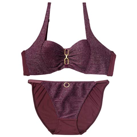 12/17新作!【EFサイズ】シャイニーエレガントチェーンブラジャー＆フルバックショーツ［大人気］(パープル-E70/ショーツM)