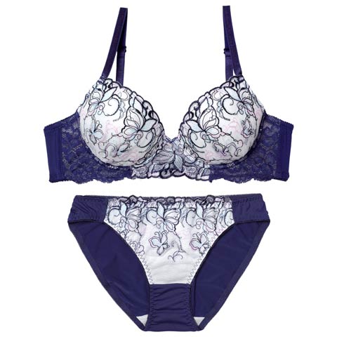 3/13新作!【EFサイズ】ドリーミングバタフライブラジャー&フルバックショーツ［大人気］(ネイビー-E70/ショーツM)