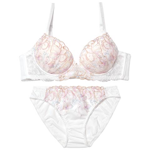 3/13新作!【EFサイズ】ドリーミングバタフライブラジャー&フルバックショーツ［大人気］(ホワイト-E70/ショーツM)