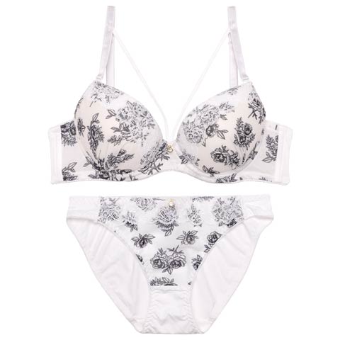 3/25新作!アンティークフラワーコードブラジャー&フルバックショーツ ［激売れ］(ホワイト-B65/ショーツM)